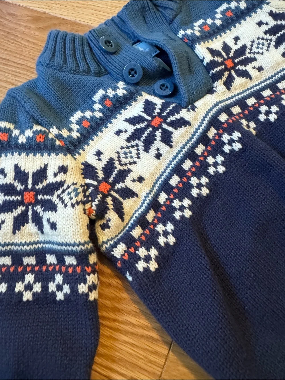 GAP Baby Blue Navy Fair Isle Button-Neck Sweater